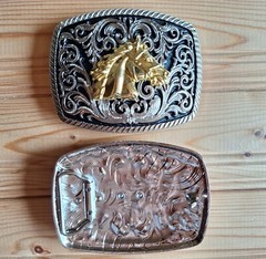 BIG Horse relief western silver & gold belt buckle (choice designs)