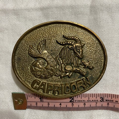 Vintage Solid Brass Capricorn Zodiac Oval Clip Belt Buckle Gold Fits 1.5&Prime;
