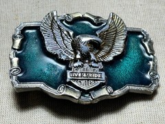 Vintage Eagle Live To Ride Belt Buckle Green Enamel 1983 Made In USA