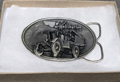 VIintage Halliburton Services Belt Buckle Mens Silver 1916 FWD Truck Pumper 80s