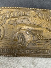 Vintage Cord 812 Car Belt Buckle Supercharged Gold Tone