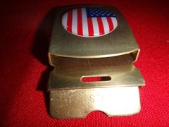 UNITED STATES OF AMERICA Flag Domed Emblem Brass Belt Buckle, Made In USA
