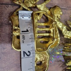 Skeleton Playing Guitar Belt Buckle Rhinestone Studded Gold Tone 4.5x 3.5 inches