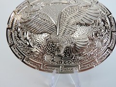 Flying Eagle Silver Tone Ornate Metal Belt Buckle Oval New