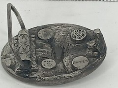 VTG 1984 Belt Buckle Bergamot Brass Works Pewter Buck Deer Hunting Nature Scene