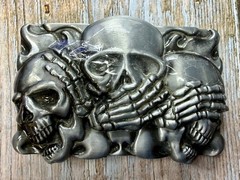 Three-skull Hear No Evil See No Evil Speak No Evil Gothic Punk Belt Buckle