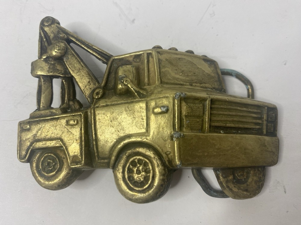 1970s Brass Wrecker Tow Truck Belt Buckle Vintage Vehicle Equipment