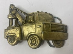 1970s Brass Wrecker Tow Truck Belt Buckle Vintage Vehicle Equipment