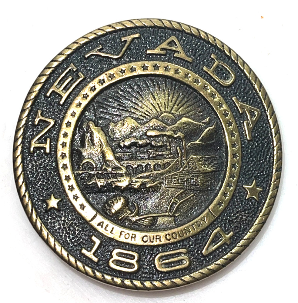 Nevada Vintage Brass Belt Buckle 1864 « All For Our Country » Bank of Nevada Issue