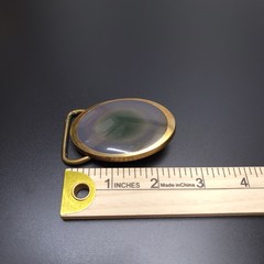 Vintage 1991 BTS Group Agate Stone Belt Buckle Brass Tone Oval Made in USA