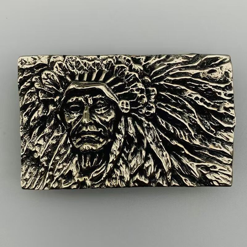 Vintage Pure Copper Indian Chief Portrait Men&rsquo;s Belt DIY Board Buckle
