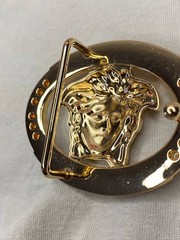 Gold Medusa Head Belt Buckle Greek Key Crystal Oval