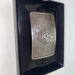 Ariat Western Mens Belt Buckle Rectangular Logo Silver Filigree