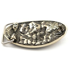 German silver belt buckle tattooist with skull, Tattoo machine, Skull buckle