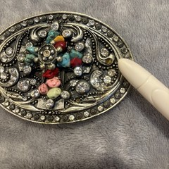 Western Oval Turquoise Color Cross Embellished Stones Belt Buckle 3”x4”