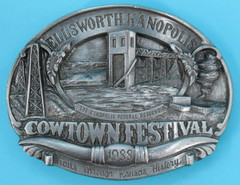 VTG 80s Ellsworth Kanopolis Kansas Cowtown Festival Western Belt Buckle