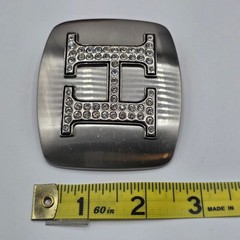 Silver Tone Letter H Rhinestone Initial Belt Buckle Brushed Metal Rectangle