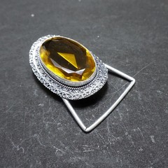 Handcrafted 925 Sterling Silver Citrine Quartz Faceted Oval Belt Buckle