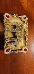 Western Horse Belt Buckle Gold Tone Red/White Enamel Clip Fits 1.5 in
