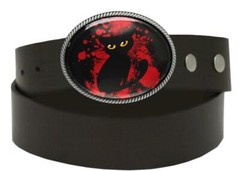 Black Cat Glowing Eyes Horror Halloween Handmade Artisan Belt Buckle