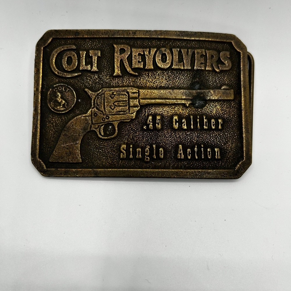 Vintage Colt Revolvers .45 Caliber Single Action Brass Belt Buckle Western Gun
