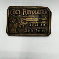 Vintage Colt Revolvers .45 Caliber Single Action Brass Belt Buckle Western Gun