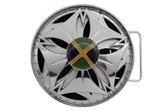 New Men Women Silver Metal Buckle Round Spinning Circle Blue Green Jamaica Flag