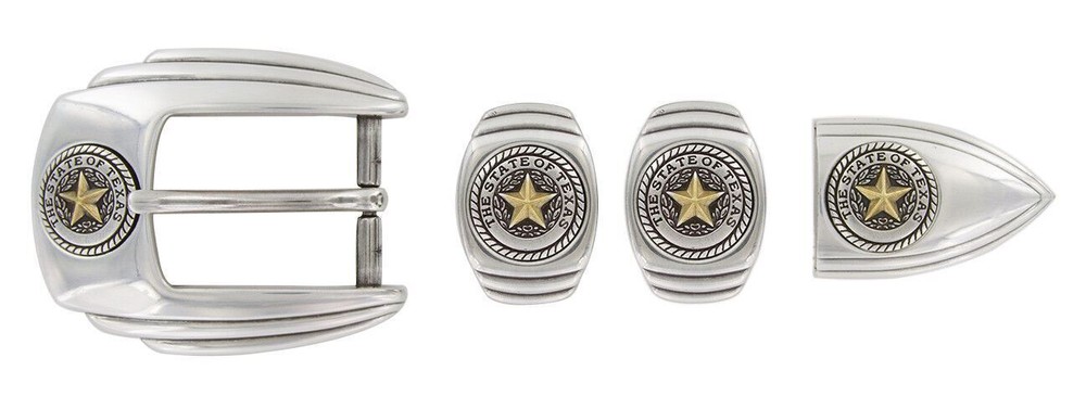 Texas Seal Western Buckle Double Loop Tip Belt Set 4-piece Fit 1&Prime; Wide Belt