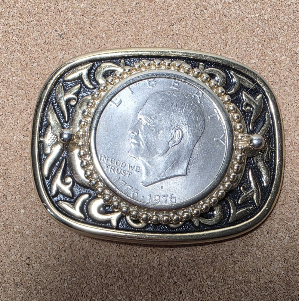 Eisenhower Dollar Bicentennial Coin 1776-1976 GoldPewter 2 X 2 3/4&Prime; Belt Buckle