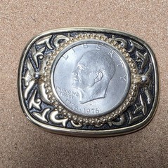 Eisenhower Dollar Bicentennial Coin 1776-1976 GoldPewter 2 X 2 3/4&Prime; Belt Buckle
