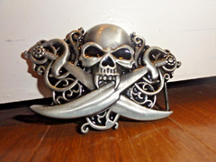 Pirates Skull Belt Buckle Cowboy Biker Motorcyclist Dagger Crossed Sword