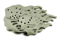 Lucky Dice Flaming Silver Chrome Belt Buckle FABULOUS Las Vegas Poker Cards New