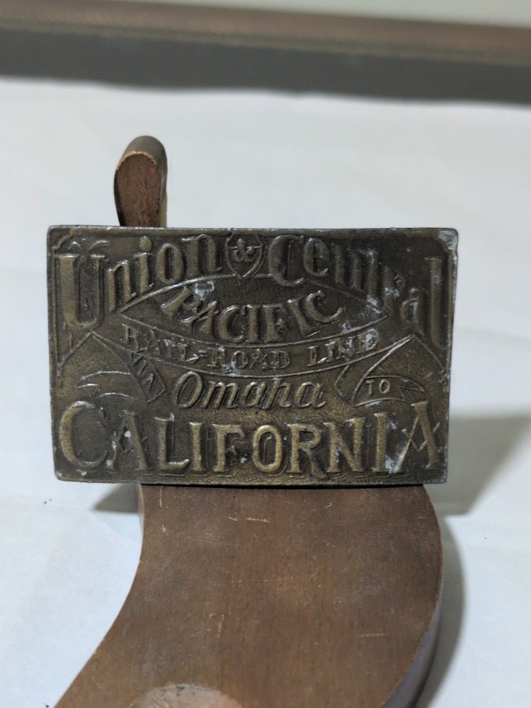 Vintage Brass Belt Buckle – Union Central Pacific Railroad Omaha to California