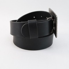 Hammered Belt Women Black Faux Leather Silver Plaited Buckle Cross Biker