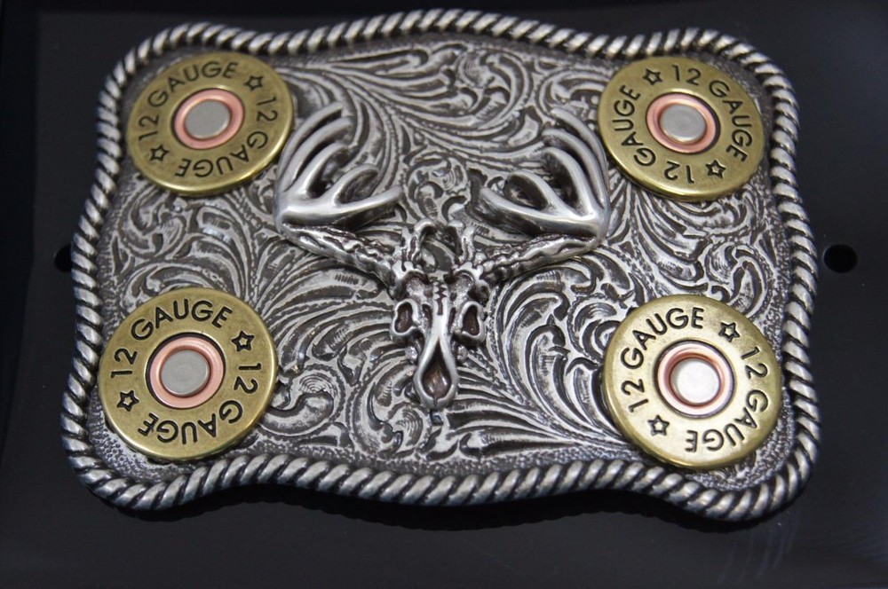 Nocona Whitetail Buck Skull Shotgun Shells Rectangular Belt Buckle 37526