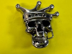 Crowned King Joker Skull Head with Rhinestones Figural Belt Buckle