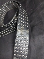 Studded Leather Belt With Skelton Hand Buckle 42&Prime;