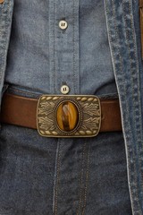 Tiger Eye Belt Buckle Antique Gold Western Cowboy Rodeo Cowgirl Statement Style