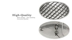 Unique Oval Buckle Antique Silver Engraved Basket Weave Belt Buckle