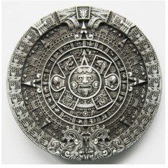 Mens Western Round Aztec Calendar Belt Buckle Solar Mayan Sun Stone Zinc Alloy