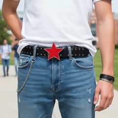 Men Women Belt Buckle Silver Metal Western Fashion Red Texas Lone Star TX Casual