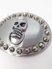 Silver Tone Oval Skull Belt Buckle With Spikes 1.5&Prime; Loop, 3.5&Prime; x 4&Prime; Goth, Biker