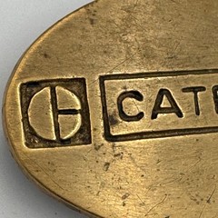 Vintage Caterpillar Belt Buckle Solid Brass Oval Logo 4080 Taiwan ROC Gold Tone