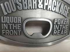 Lou&rsquo;s Bar BELT BUCKLE Poker & Liquor with Bottle Opener
