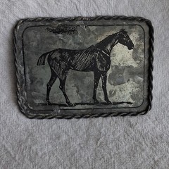Rectangle Western Horse Print , Metal Braided Edge, Silver/Black
