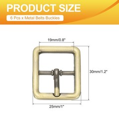 6 Pcs 0.8 Inch Single Prong Buckle Square Center Bar Buckle, Bronze
