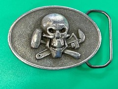 Mechanic Skull Crossed Wrench Hammer Tool Solid Fine Pewter Belt Buckle