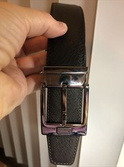 Salvatore Ferragamo Gun Metal tone Rectangle Buckle black leather belt