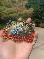 Western Buckle Silver Gold Red Black Red Horse Cowboy Buckle 2 » Hebilla Vaquero