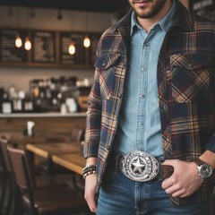 Men Silver Metal Rodeo Belt Buckle Western Fashion Cowboy Texas State Lone Star